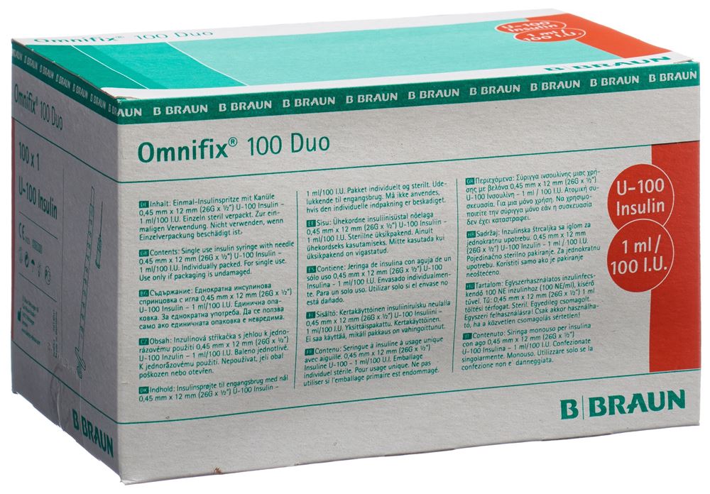 Omnifix Insulin<br>100 Stück, 1ml, duo mit Kanüle G26