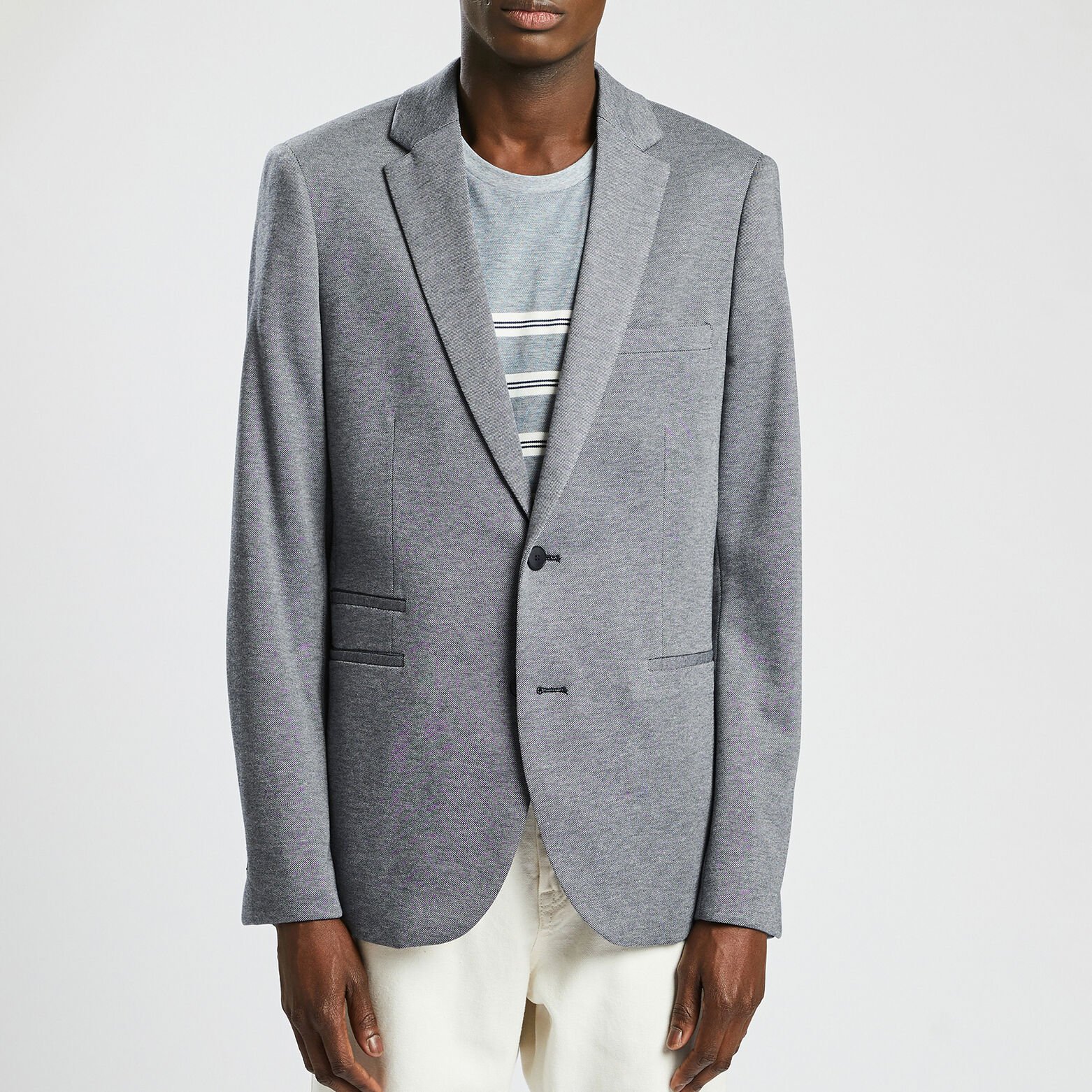 Veste slim maille avec coudières Bleu moyen