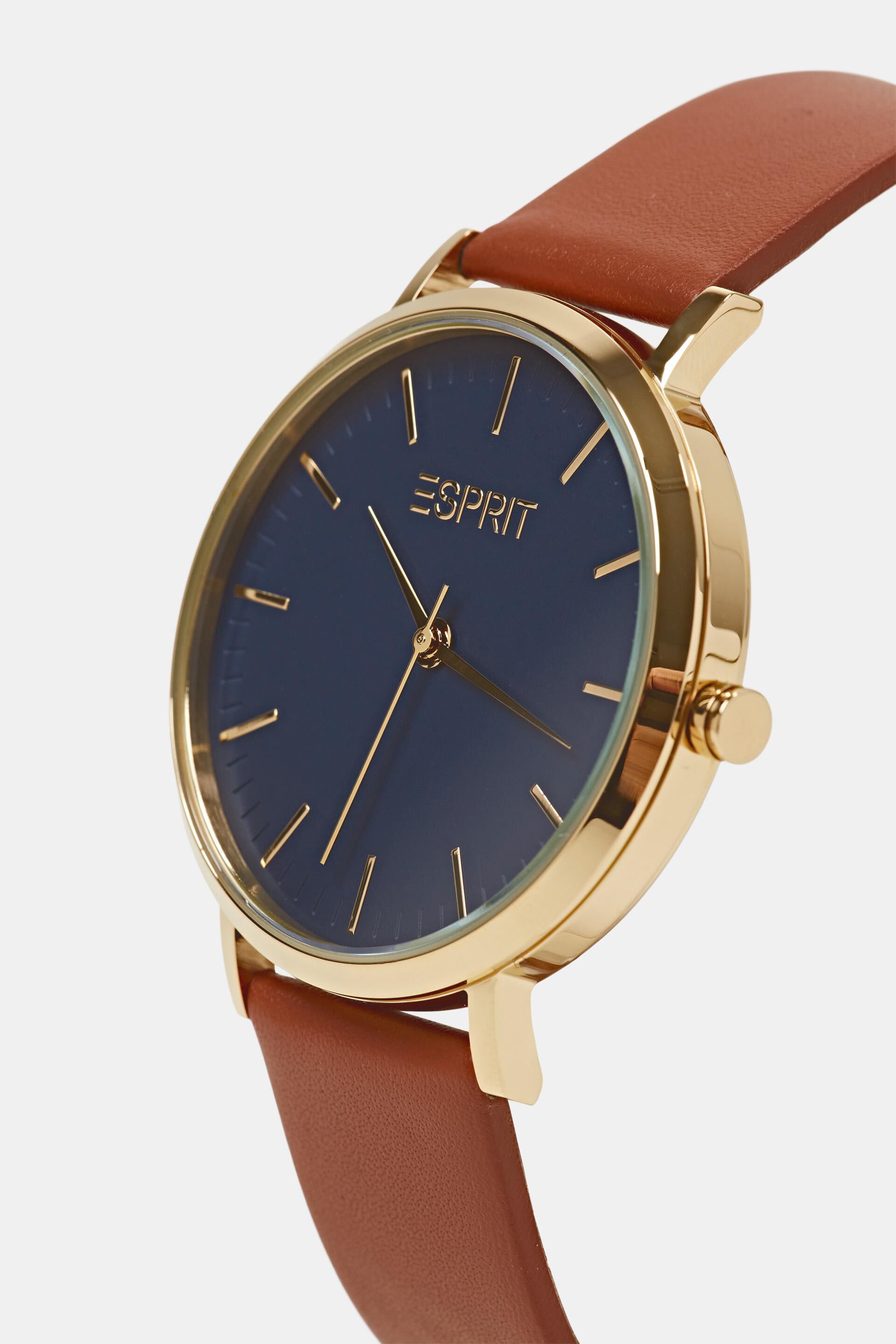 Montre en acier inoxydable doré avec bracelet en cuir