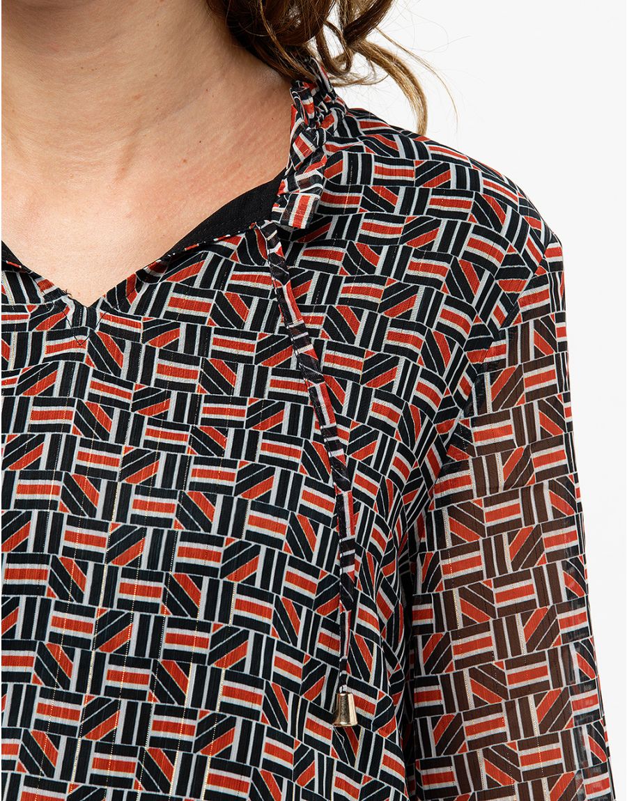 Blouse crépon noir rouge