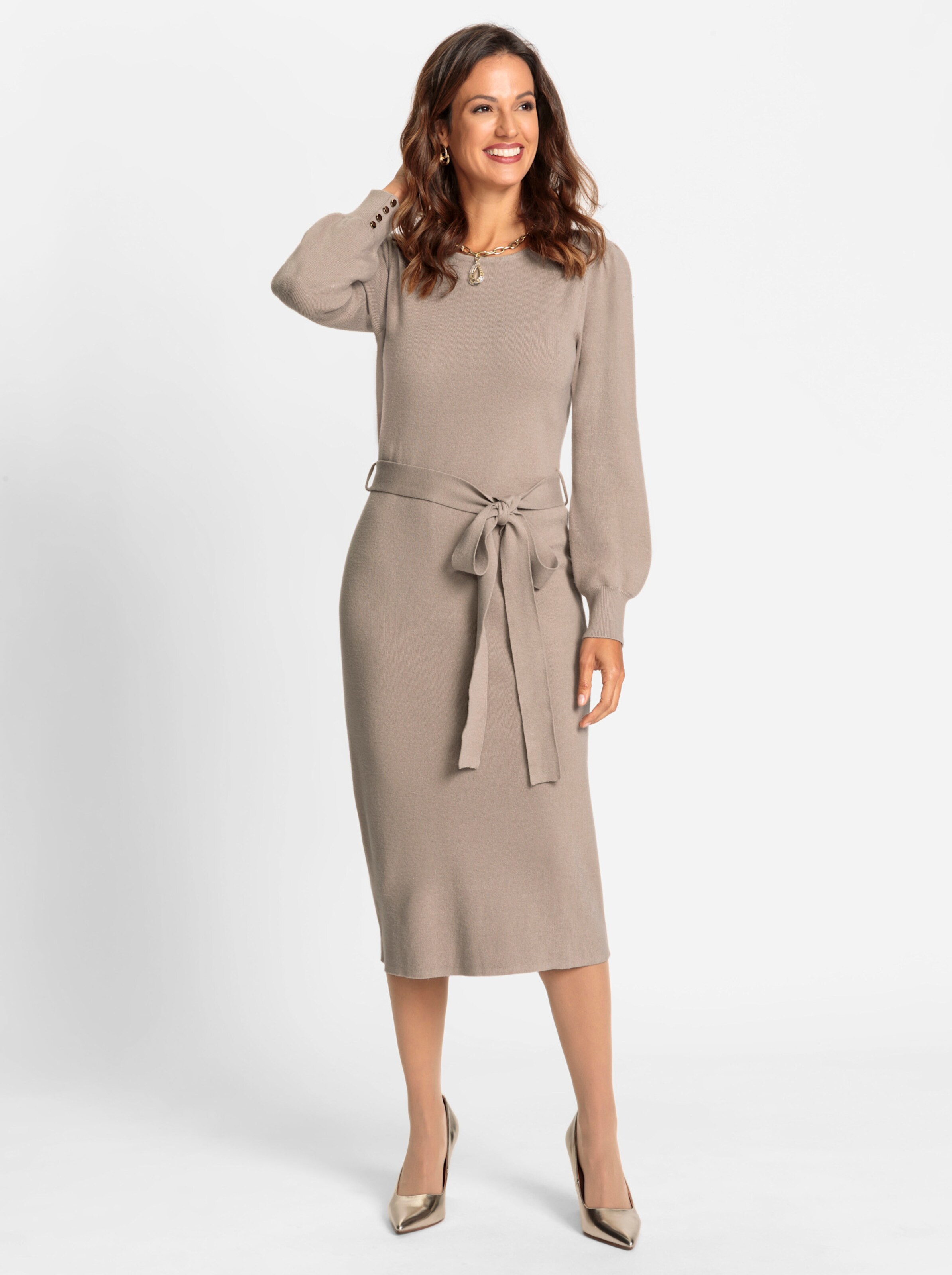 Strickkleid in sesam