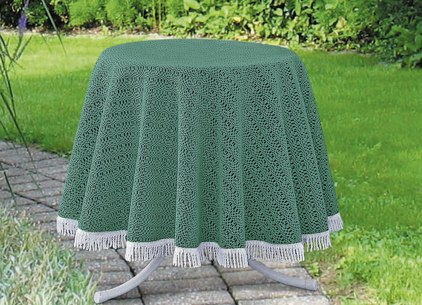 Wind- und wetterfeste Gartentischdecke mit Fransenabschluss