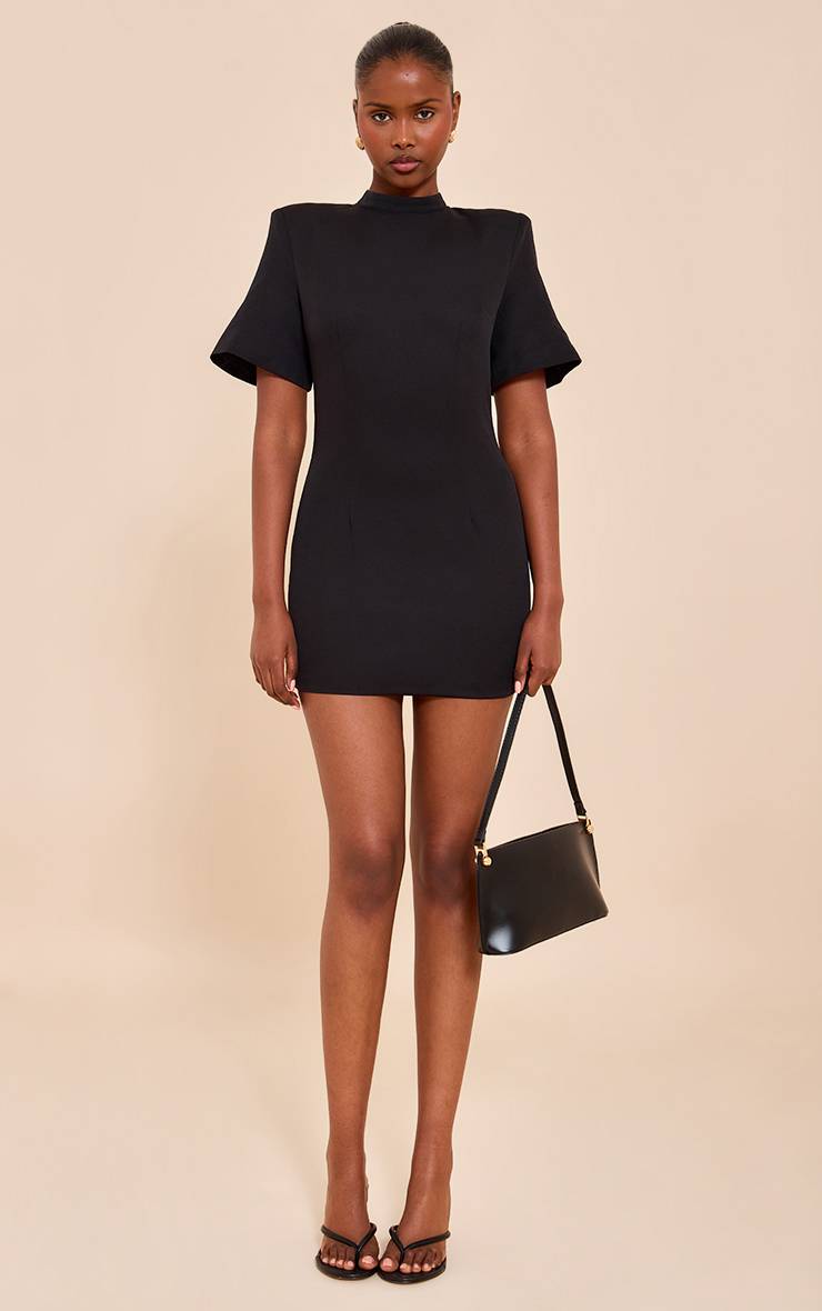 Noir Robe Mini Cintrée Dos Nu En Tissu Tissé