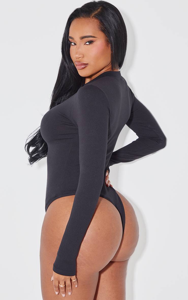 Noir Body Sculptant À Manches Longues
