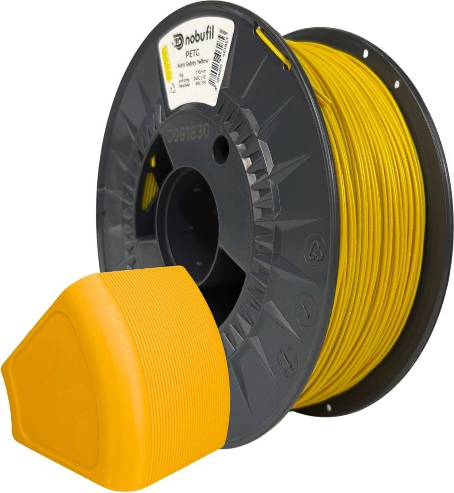 Nobufil  PETG Matt Safety Yellow, 1,75 mm / 1000 g    Leicht zu druckendes, mattes PETG Filament aus recyceltem Kunststoffabfall in Safety Yellow