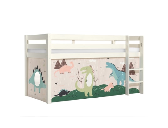 VIPACK - Lit mi-hauteur 90x200 sommier inclus housse dino pino - blan...