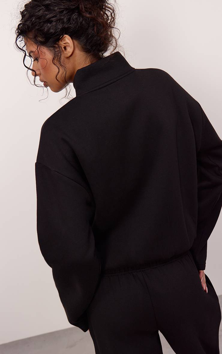 Noir Sweat-shirt Col Cheminée Avec Cordon De Serrage Contrasté
