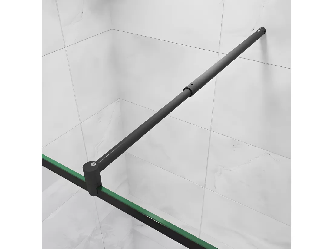 Paroi de douche 100x200cm fixe à l'italienne avec barre de fixation noire 70-120cm extensible, en 8mm verre anticalcaire style moderne