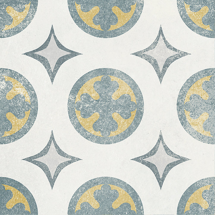Carrelage sol et mur intérieur Liberty effet carreau de ciment décors variés bleu L. 20 x l. 20 cm x Ep. 7,4 mm