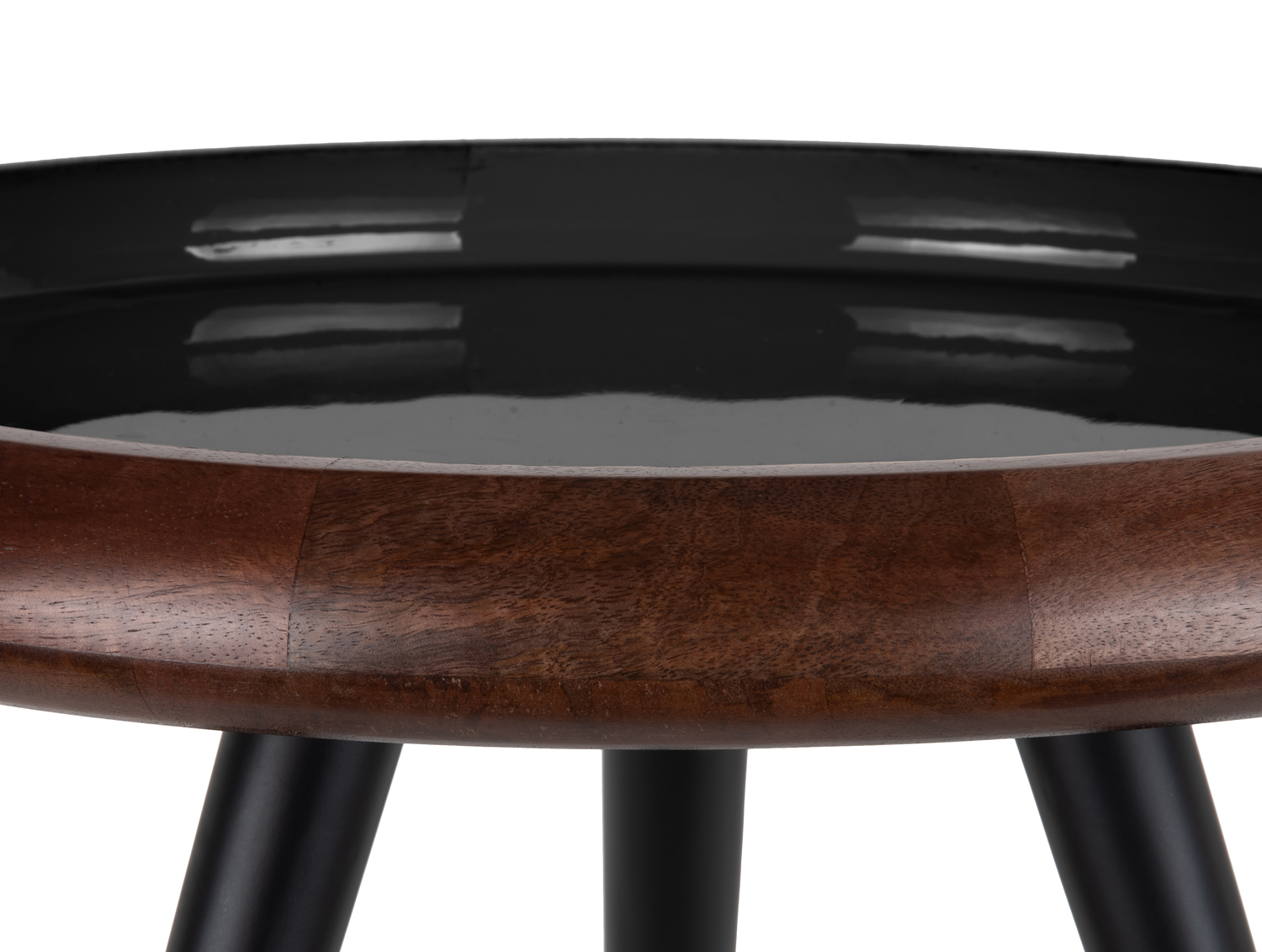Table set Tripod warm walnut lacquer, black enamel