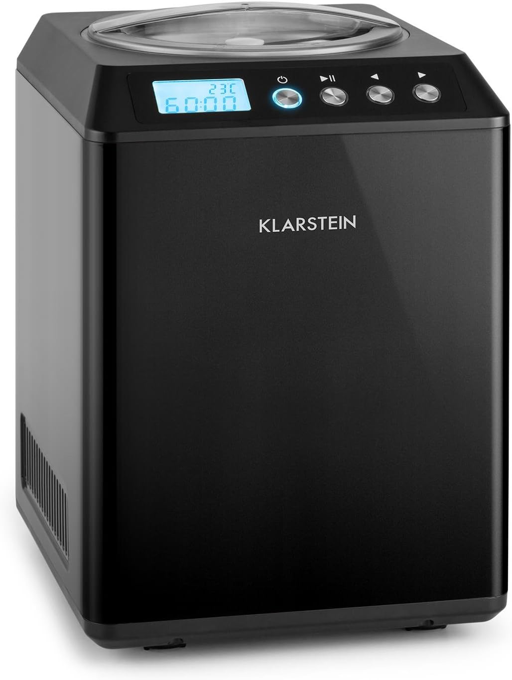 Klarstein Vanilla Sky Family - Eismaschine, Eisbereiter, Speiseeismaschine, Kühlhaltefunktion, LED-Display, Timer, Edelstahl, einfache Reinigung, 250 Watt, 2,5 Liter Fassungsvermögen, Schwarz