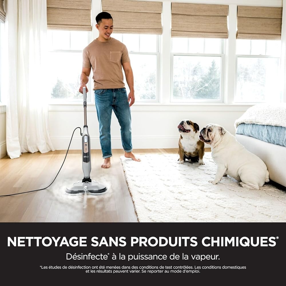 Shark Steam Mop, balai automatique à vapeur et à récurer, 2 tampons rotatifs, 3 réglages vapeur, assainit, élimine taches et saleté, utilisation sur tous les sols durs scellés, blanc et gris S8201EU : Cuisine et Maison