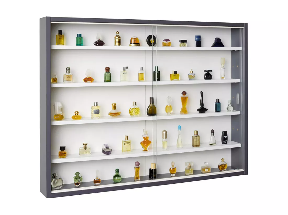 COLLECT - Vitrine Murale 5 Compartiments Grise et Blanche
