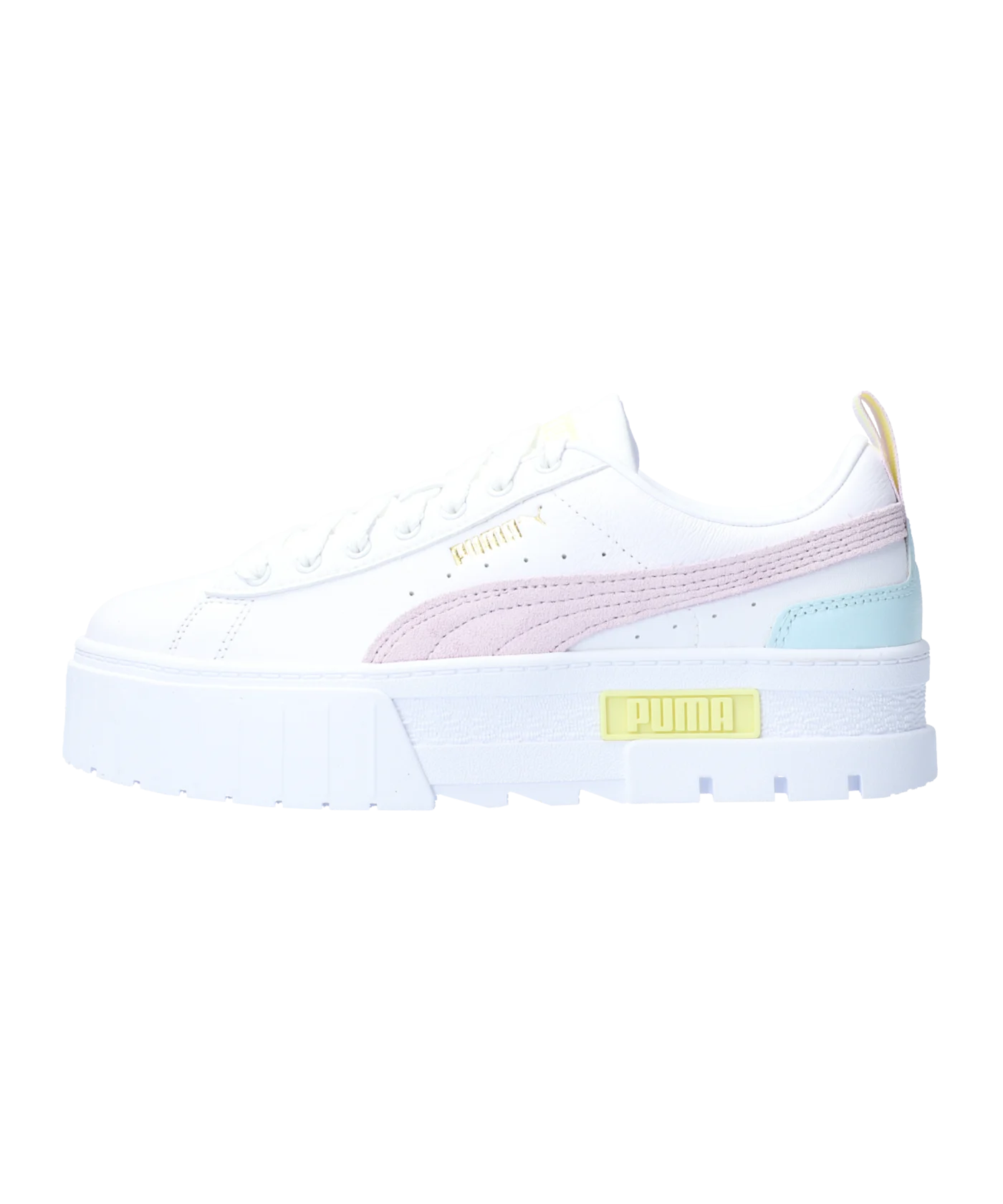 PUMA Mayze Leather Damen Weiss Lila Gold F10