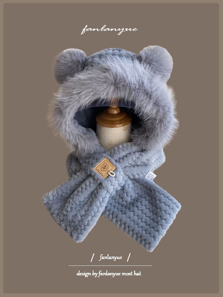Zaalouk - Bear Ear Fluffy Hooded Scarf