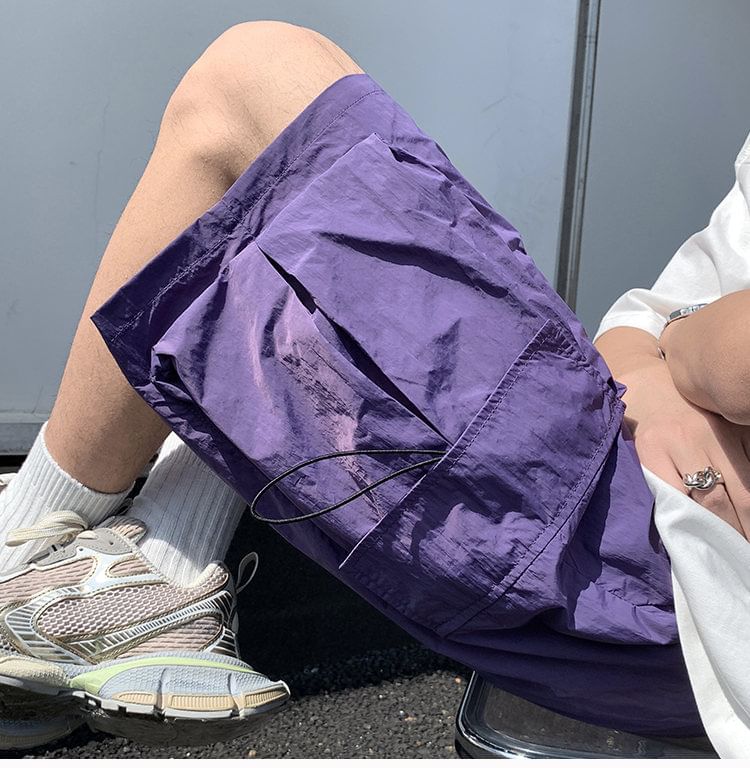 Ninine - Mid Rise Plain Cargo Shorts