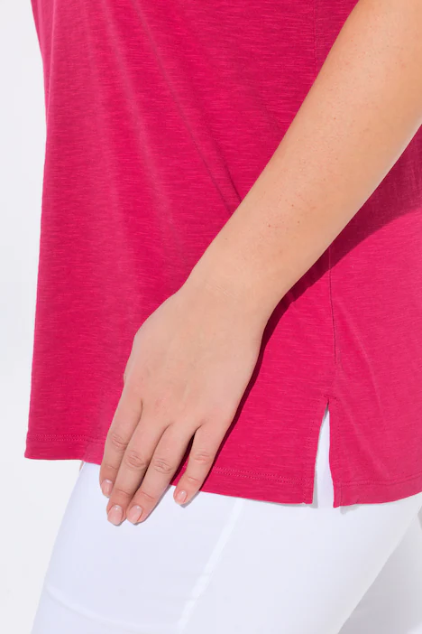 T-Shirt, Palmen, Oversized, V-Ausschnitt, Halbarm, dunkle himbeere