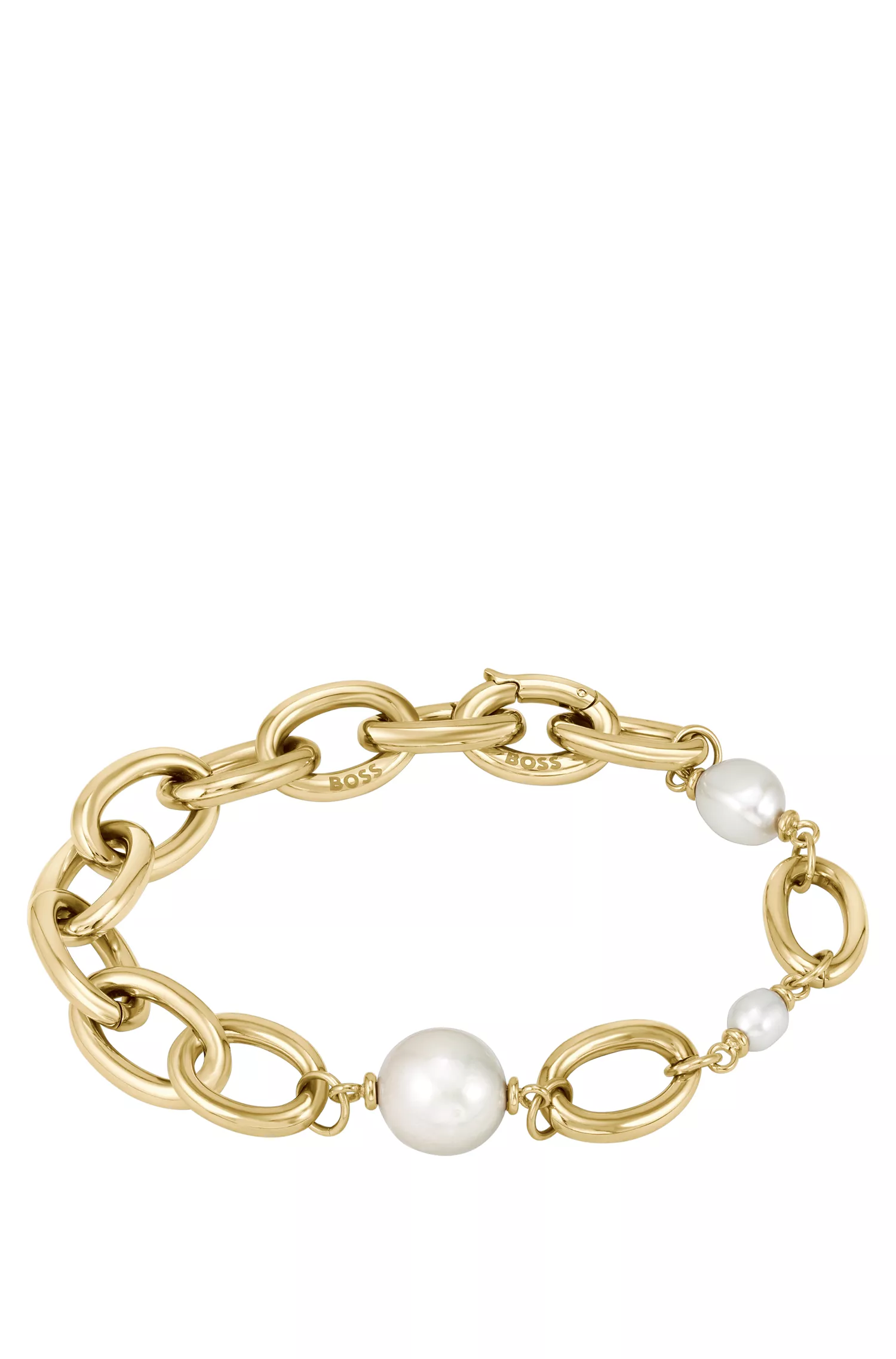 Pulseira BOSS em tons de preto e dourado com pérolas de água doce.