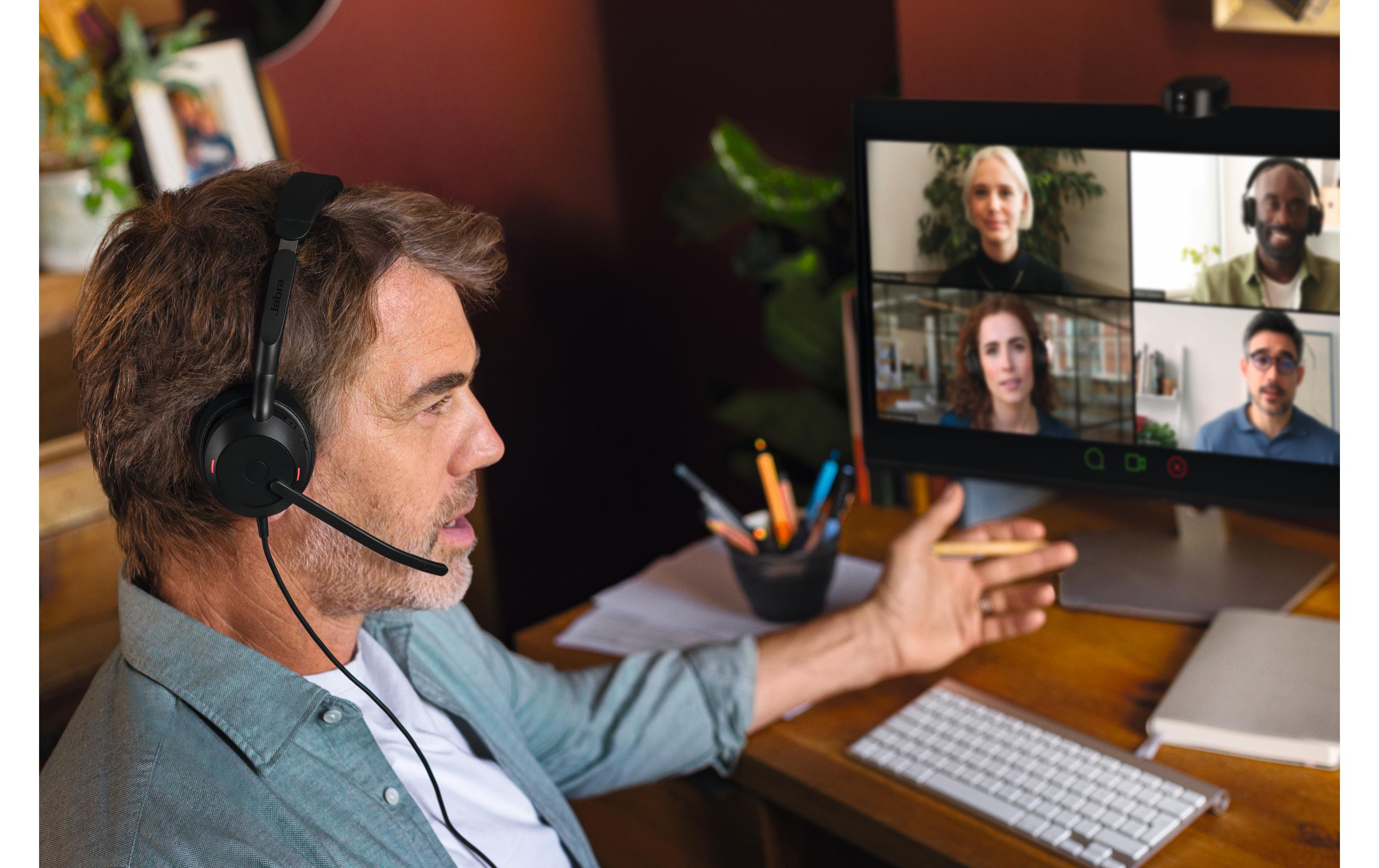 Headset Evolve2 50 Duo MS, USB-A<br>Dank der geräuschunterdrückenden Mikrofone können Sie von überall aus professionell arbeiten