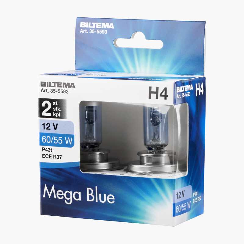 Halogenpære Mega Blue H4, 12 V, 60/55 W, 2 stk.