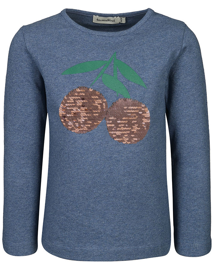 Langarmshirt FRUIT mit Wendepailletten in blau melange