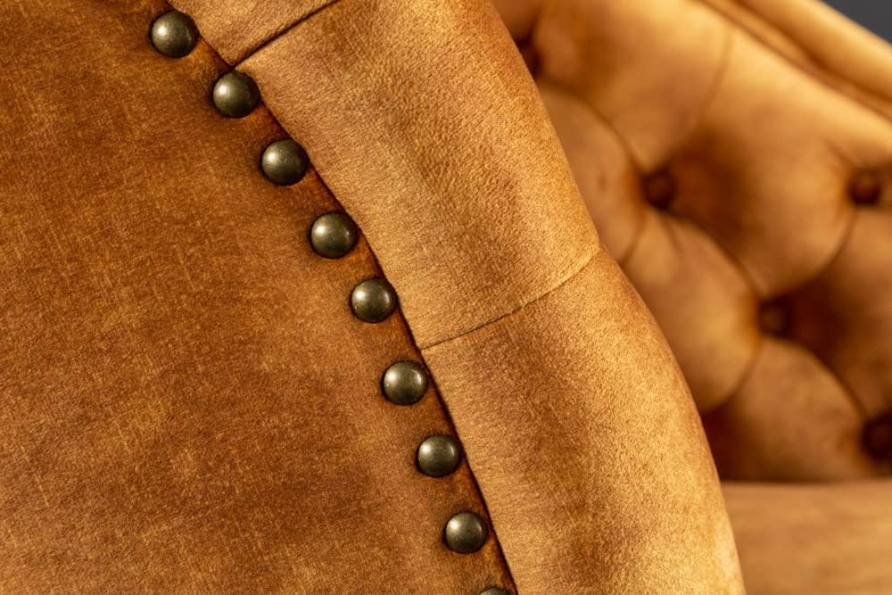 Riess Ambiente Chesterfield Récamière 170cm senfgelb Samt mit Knopfheftung und Nietenbesatz