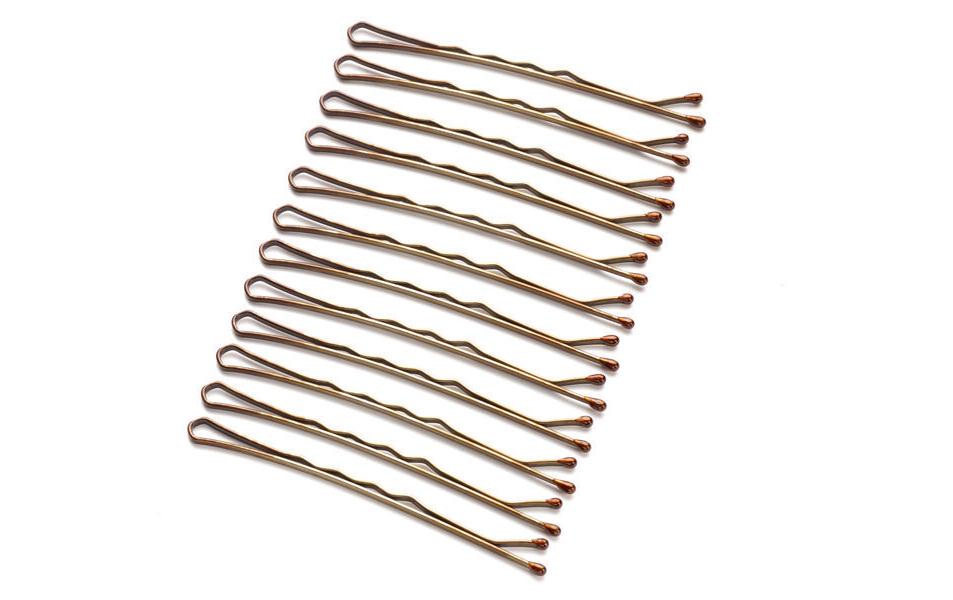 Haarspange Bobbypin 6 cm 12 Stück, gewellt, BraunHaarspange