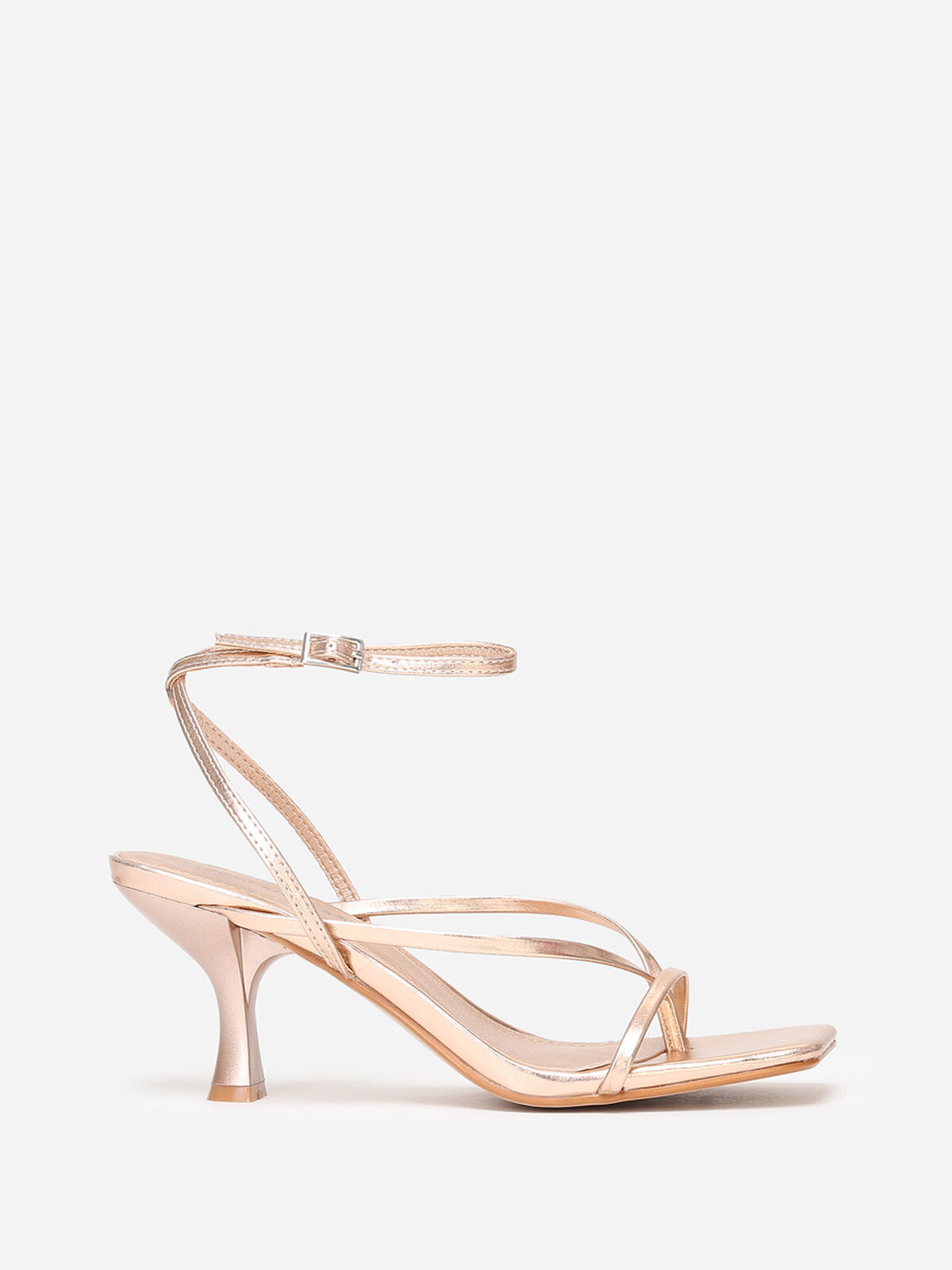 Sandales à talon bobine et bout carré- Doré rose