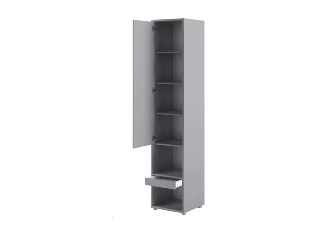 Lit escamotable vertical gris mat avec 2 armoires de rangement Noby-Avec Led-180x200