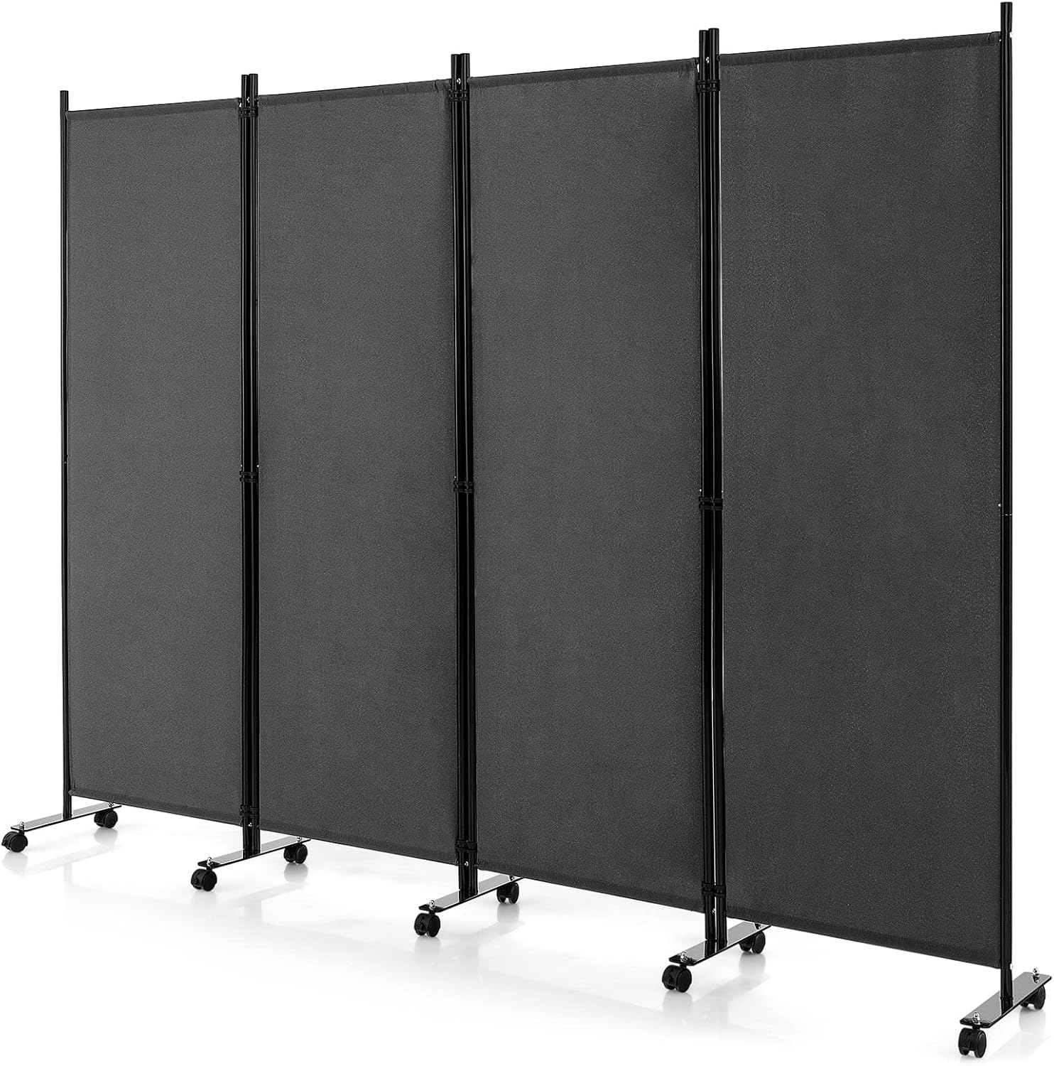 GIANTEX Paravent Raumteiler innen auf Rollen Trennwand Sichtschutz 4 teilig 225x173 cm Raumtrenner klappbar Spanische Wand freistehend mit Breiten Füßen Stellwand aus Stoff Privatschutz