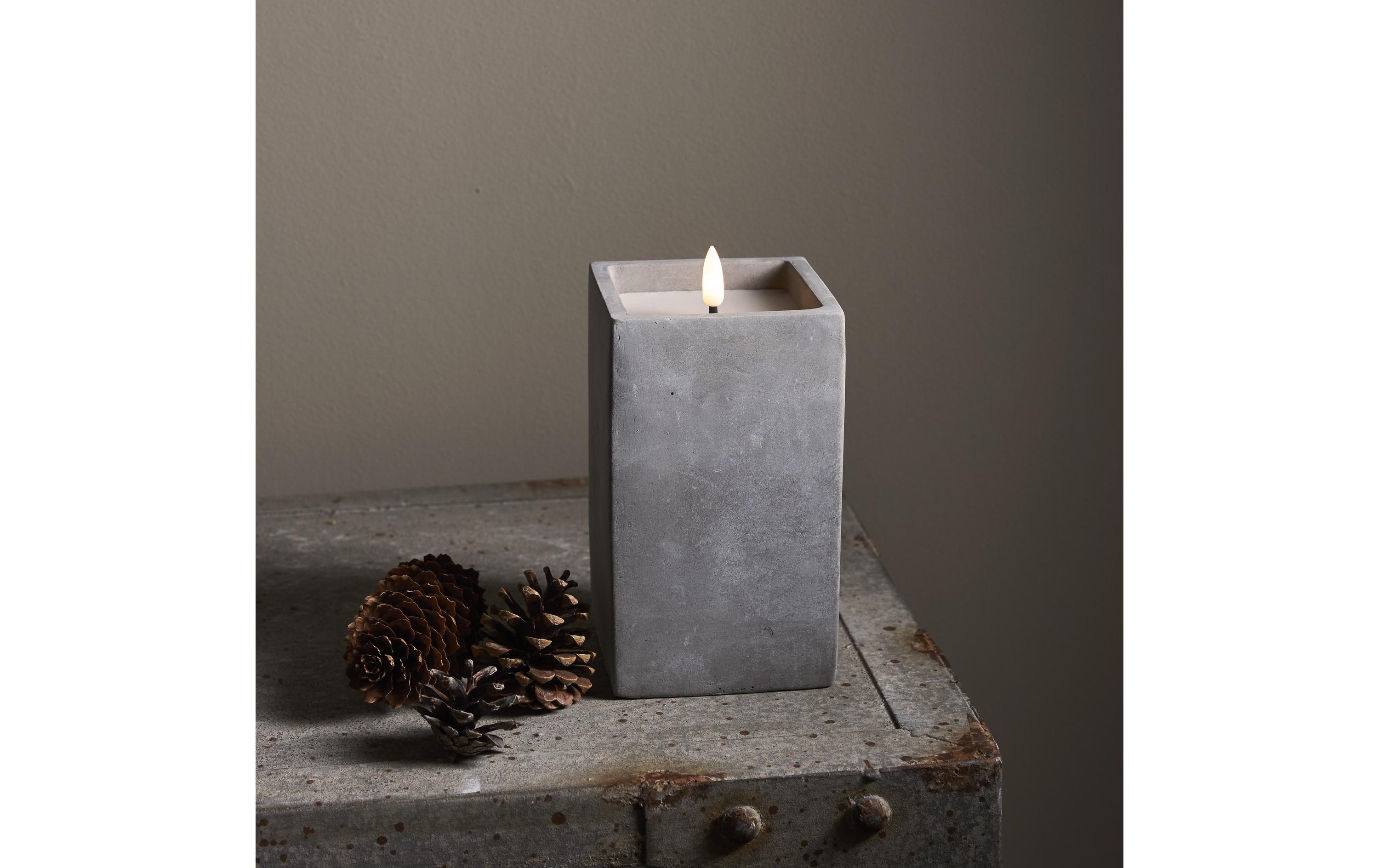 LED-Kerze Flamme Cem, 9 x 9 x 16.5 cm, GrauKünstliche Kerze mit beweglicher Flamme