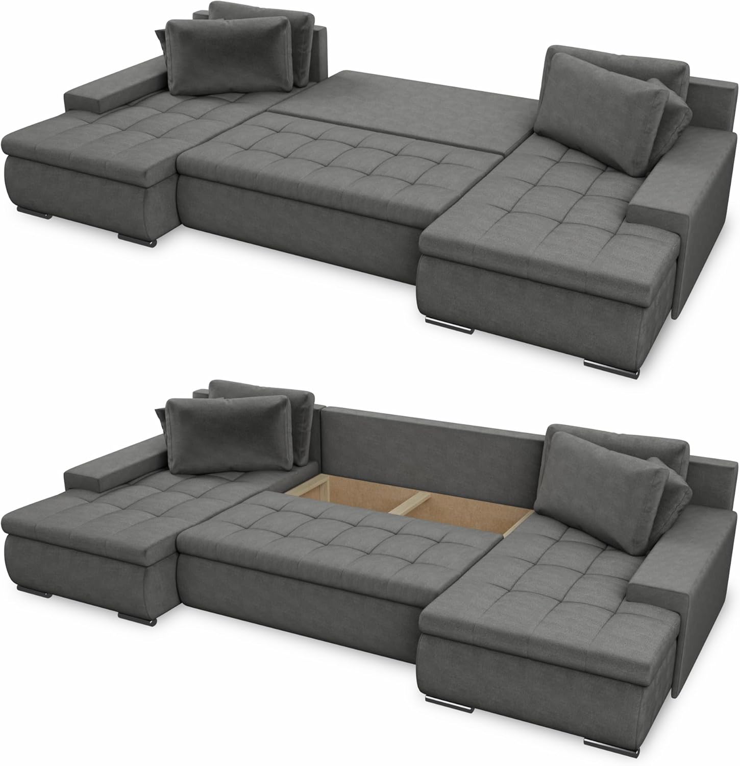 Sofnet Wohnlandschaft mit Schlaffunktion Faris U-Form - Couch, Schlafsofa mit Bettkasten, Couchgranitur mit Bettfunktion, Big Sofa, Bettsofa (Beige (Paros 02))