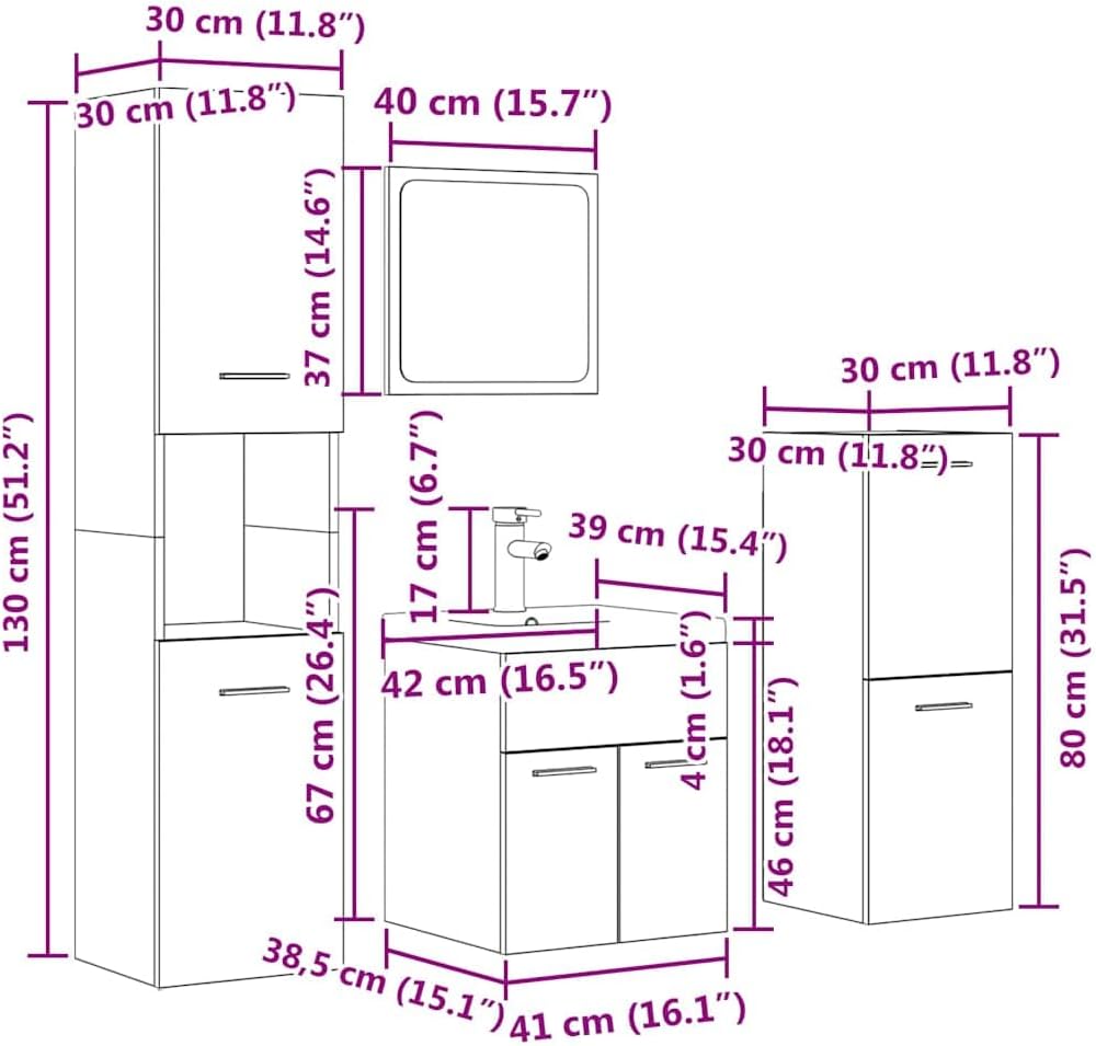 vidaXL 5-TLG. Badmöbel-Set Betongrau Holzwerkstoff, Badmöbelset, Badezimmerschrank, Unterschrank Bad, Badmöbel, Unterschrank Badezimmer