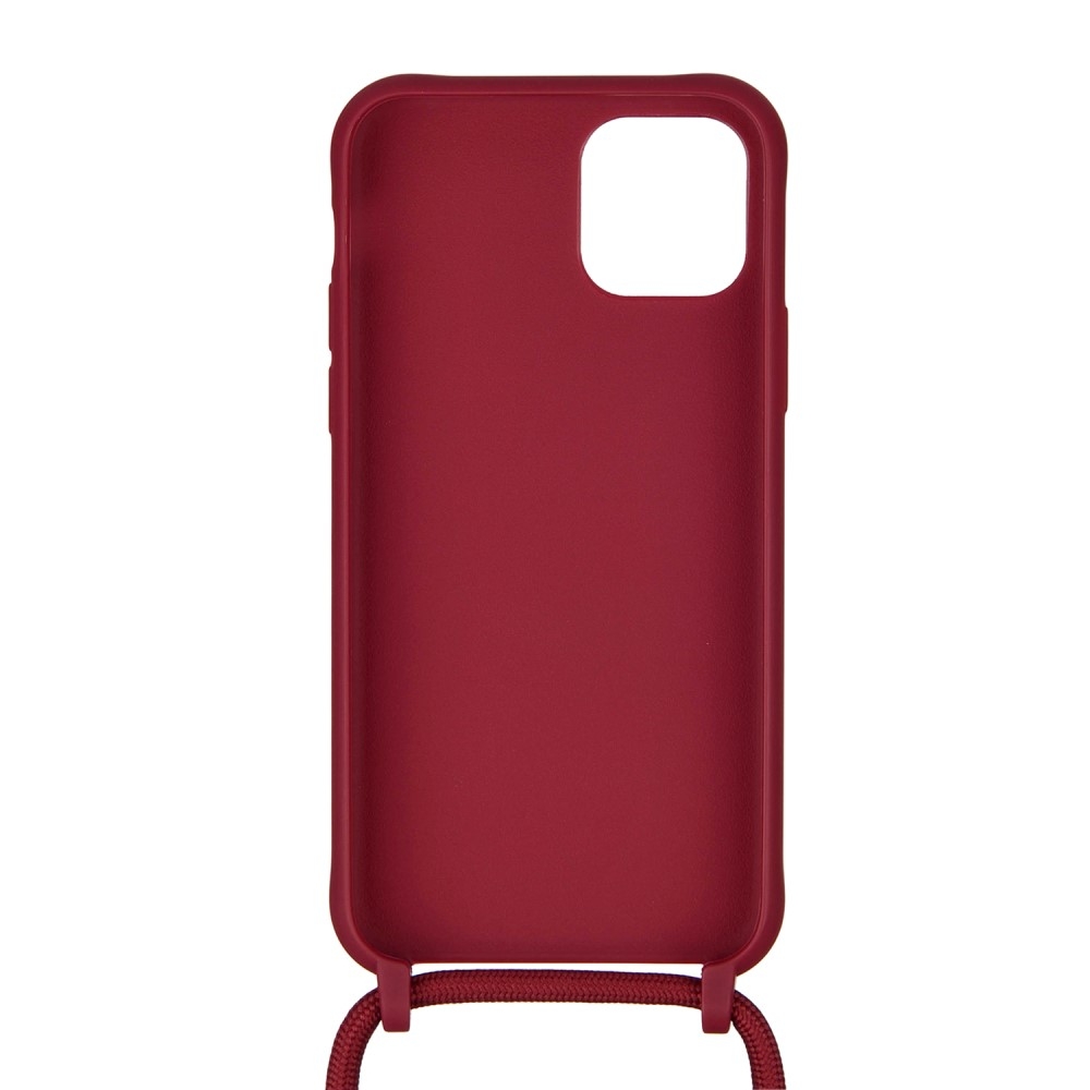 iPhone 11 Necklace Gummi Case Hülle   Handykette (150cm) - Dunkelrot / Silber