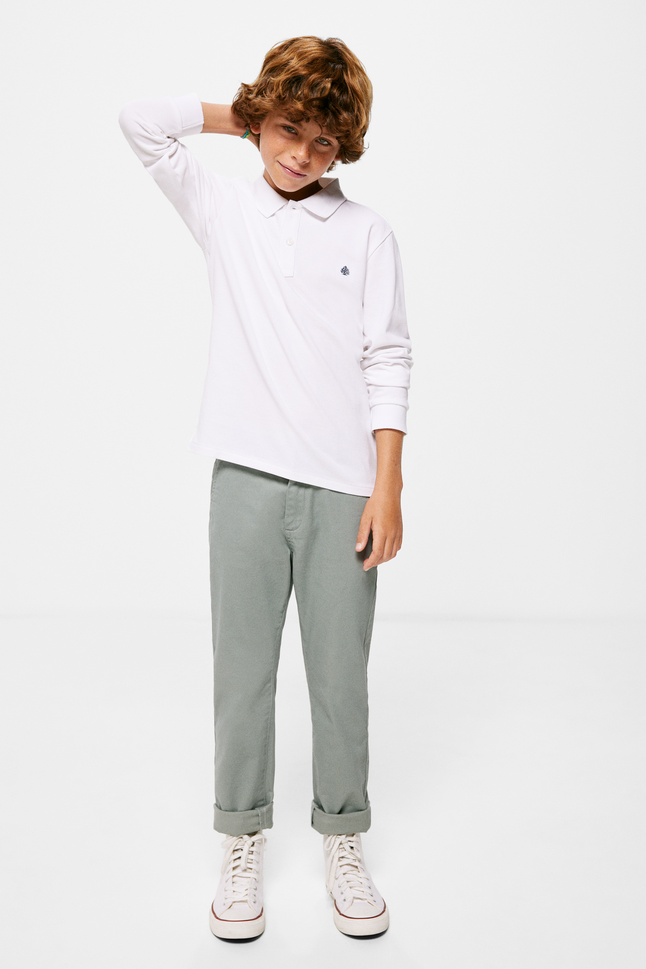 Camisa polo básica de manga comprida para meninos
