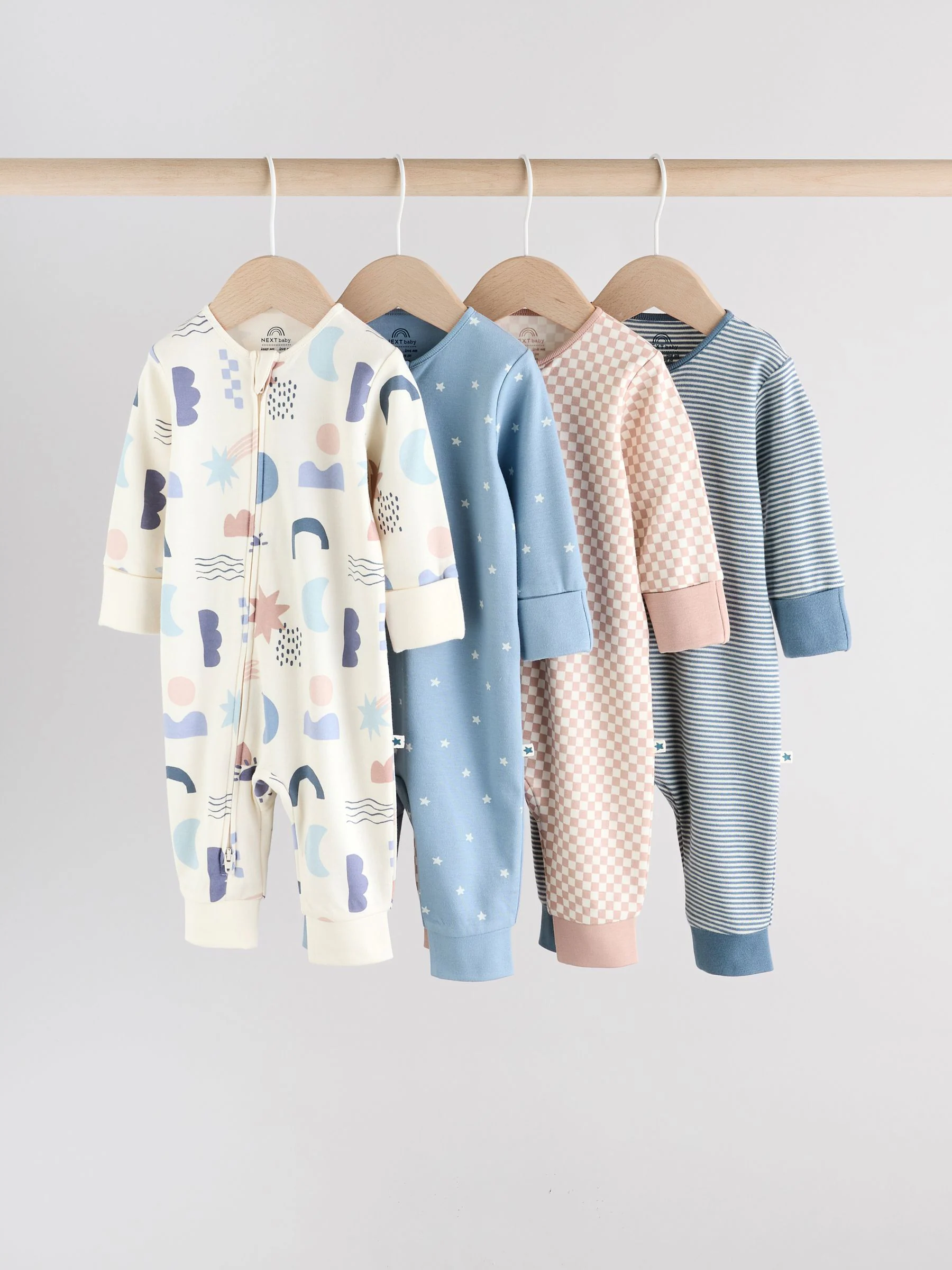 Blauw - Verpakking van 4 Baby slaappakjes zonder voetjes met tweewegrits (0mnd-3jr)