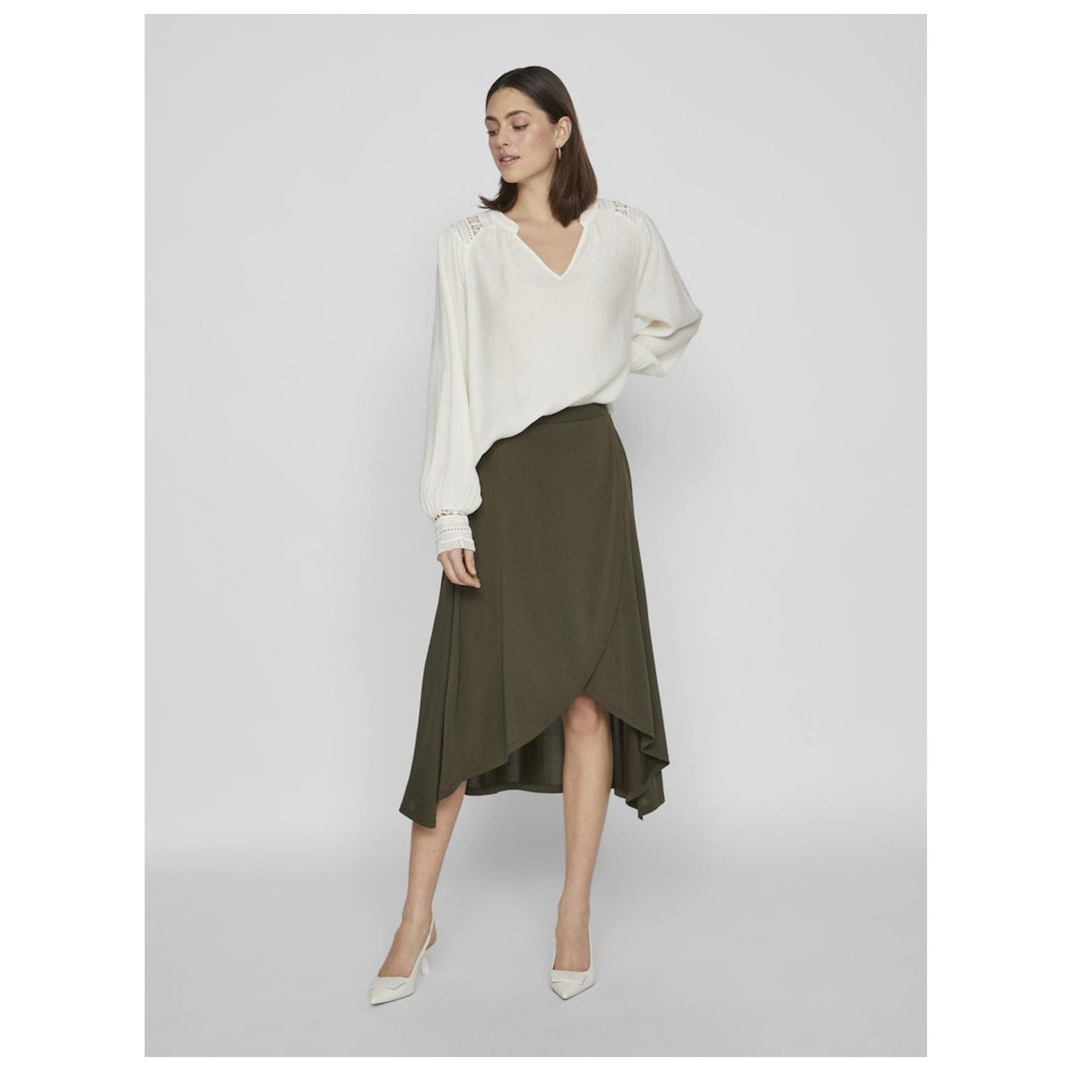 Vila VITLASTA V-NECK L/S LACE TOP