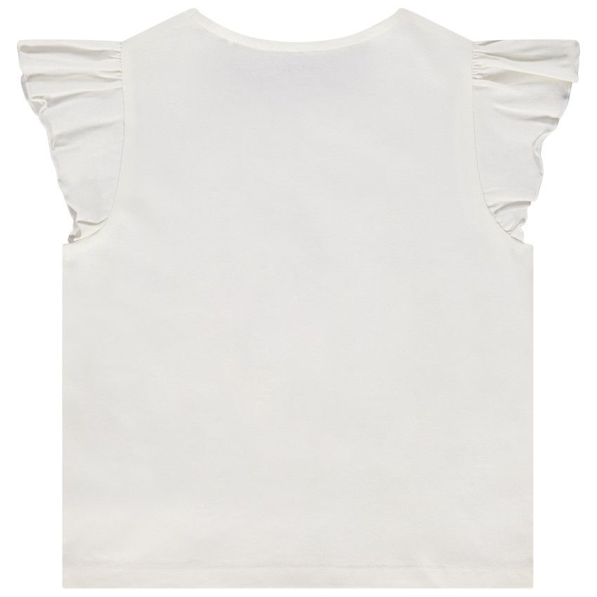 T-shirt manches courtes avec pétales 3D pour fille - Ecru