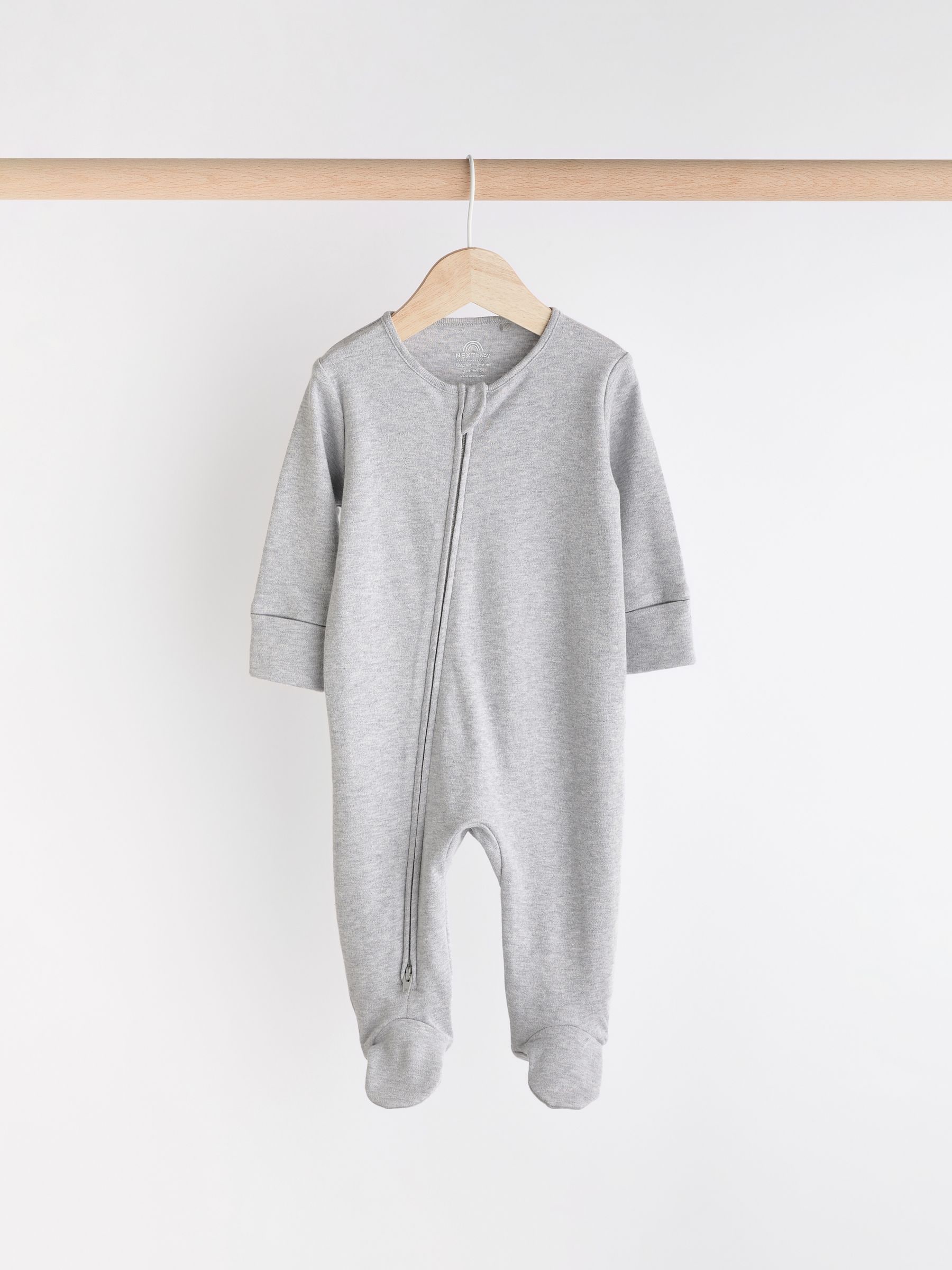 Grijs - Essential 100% Katoenen babypakjes met rits 3 Pack (0-3jr)