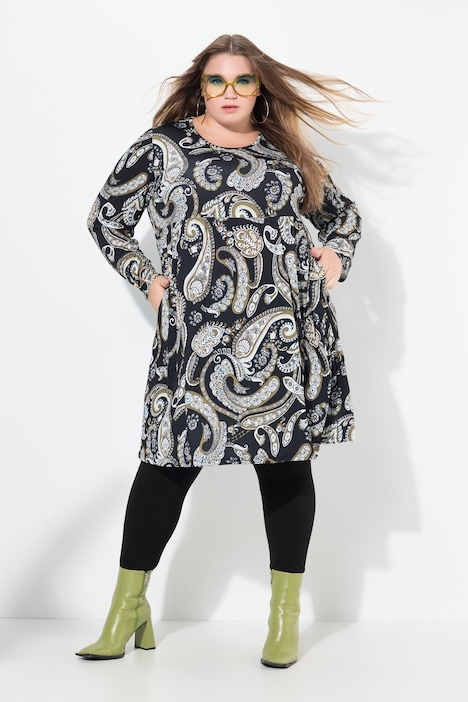 Jerseykleid, Paisley, A-Linie, Rundhals, Langarm