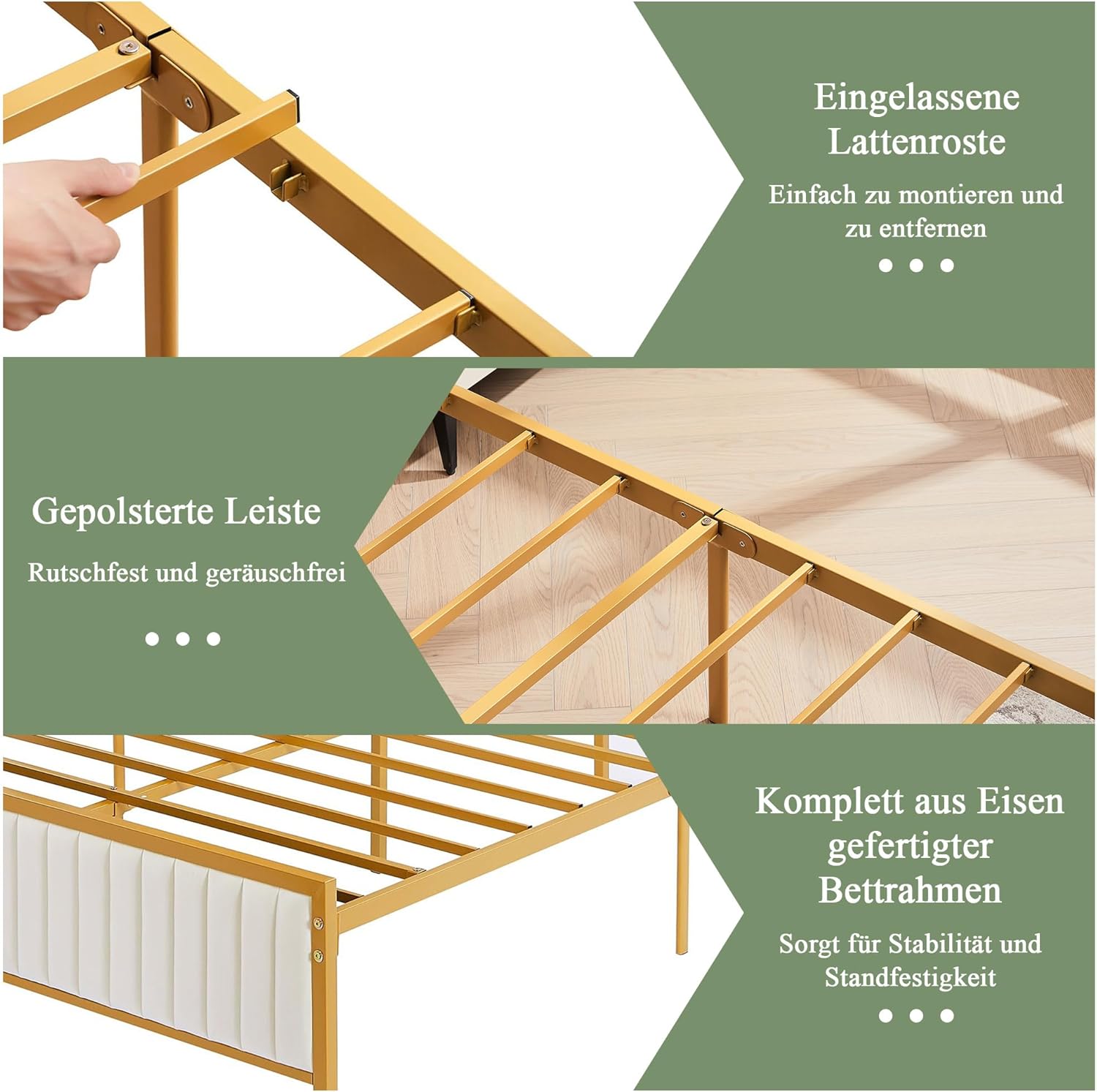 VECELO Bettgestell 140 x 200 cm, Metallbett Doppelbett mit Gepolstertem Kopf- und Fußteil, Bettrahmen mit Lattenrost, 32cm Höhe unter dem Bett, Kein Boxspring Erforderlich, Beige