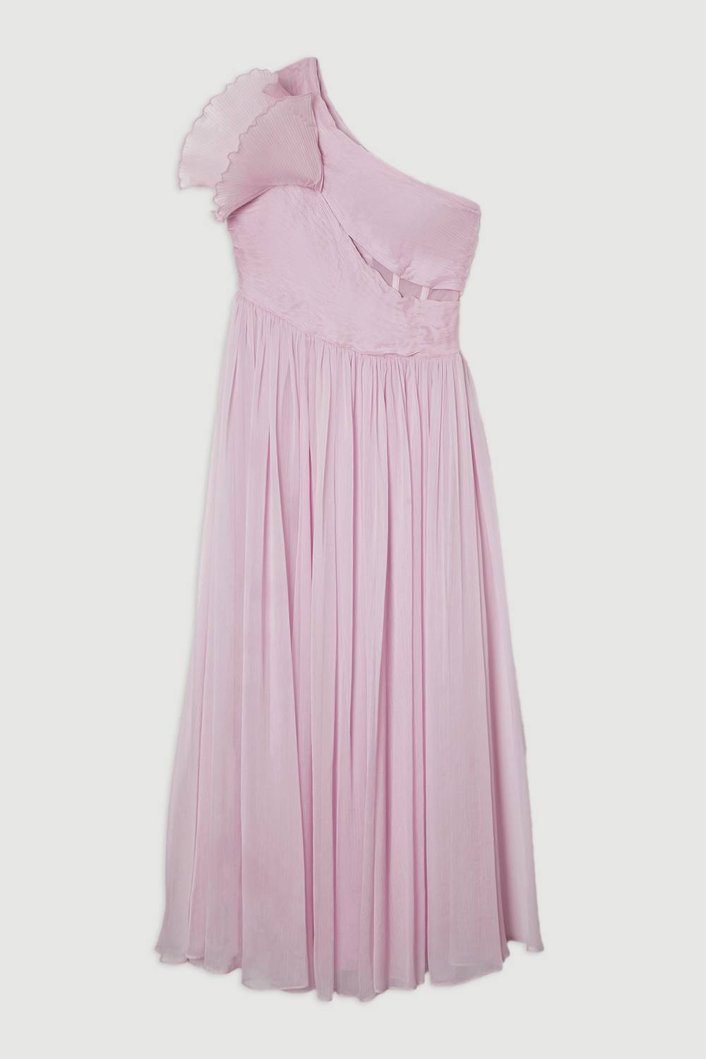 KarenMillen Digital Ophelia Crinkle Georgette Fine Pleated One Shoulder Woven Maxi Dress