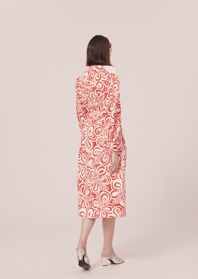 Robe Rivoltaécrue à motif graphique corail en popeline