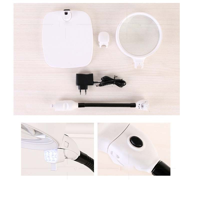 Multifunktions LED Lupe (10x Vergrösserung) mit 6 LED's für Reparaturen / Arbeiten - Weiss