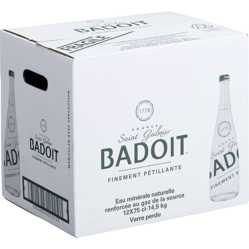 Eau gazeuse Badoit 75 cl - 12 bouteilles Verre
