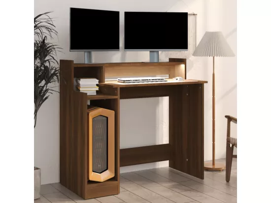 Bureau et lumières LED Chêne brun 97x45x90 cm Bois d'ingénierie