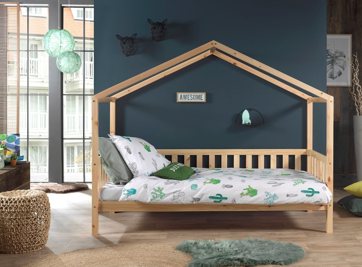 Dallas 1 Hausbett mit seitlicher Umrandung 90 x 200 cm Liegefläche, Natur