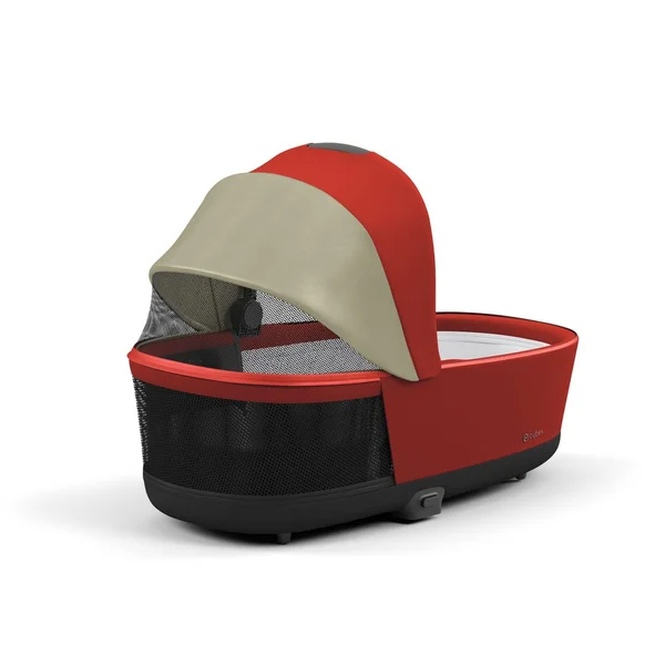 Carrinho de bebê Cybex Priam V4, cor dourada outono, com estrutura marrom cromada.