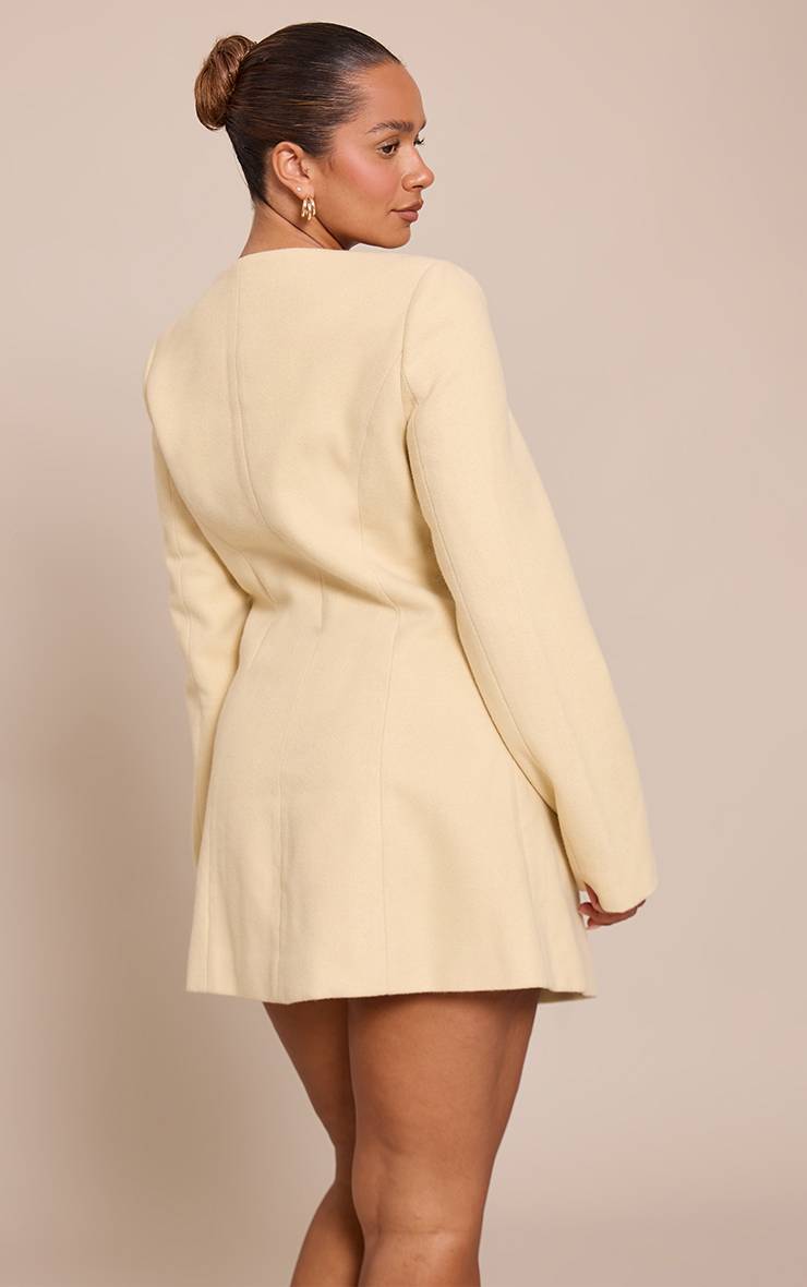 Butter Yellow Robe Mini Ajustée Boutonnée Shape Aspect Laine