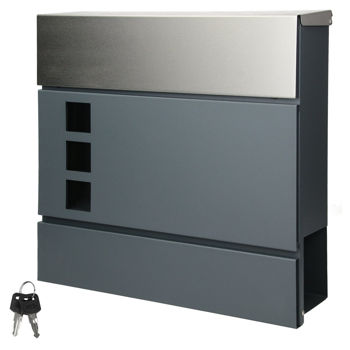 ECD Germany Brievenbus met krantenvak, antraciet/zilver, 37x10,5x36,5 cm, roestvrij staal, kijkvenster, inclusief 2 sleutels en bevestigingsmateriaal, moderne brievenbus voor aan de muur, brievenbus met krantenrol